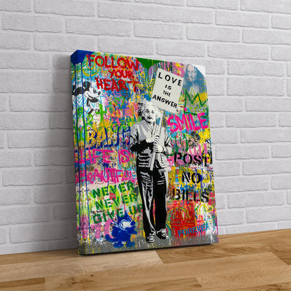 Albert Einstein Love is the Answer Pop Art Canvas Wall Art, Banksy Einstein Art, Street Graffiti Wall Art, Einstein, Einstein Pop Art Canvas - 33