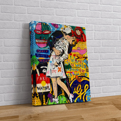 Lovers Couple Banksy Pop Art Canvas Wall Art, Banksy Lovers Couple, Street Graffiti Wall Art, Lovers Couple Pop Art Canvas - 30