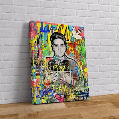 Oil Paint Print  Elvis Presley Pop Art Canvas Wall Art, Banksy  Style Pop Art, Elvis Presley Street Graffiti Wall Art, Elvis Presley Gift - 69