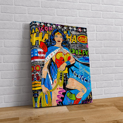 Banksy  Wonder Woman Oil Painting Pop Art Canvas Print -  Wonder Woman Pop Art Graffiti Wall Art, Pop Art Graffiti Home Decor, Pop Art Room Decor - 28