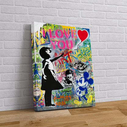 Banksy Balloon Girl Pop Art Canvas Wall Art, Banksy Art,  Balloon Girl Graffiti, Street Graffiti Wall Art, Banksy  I LOVE UOU