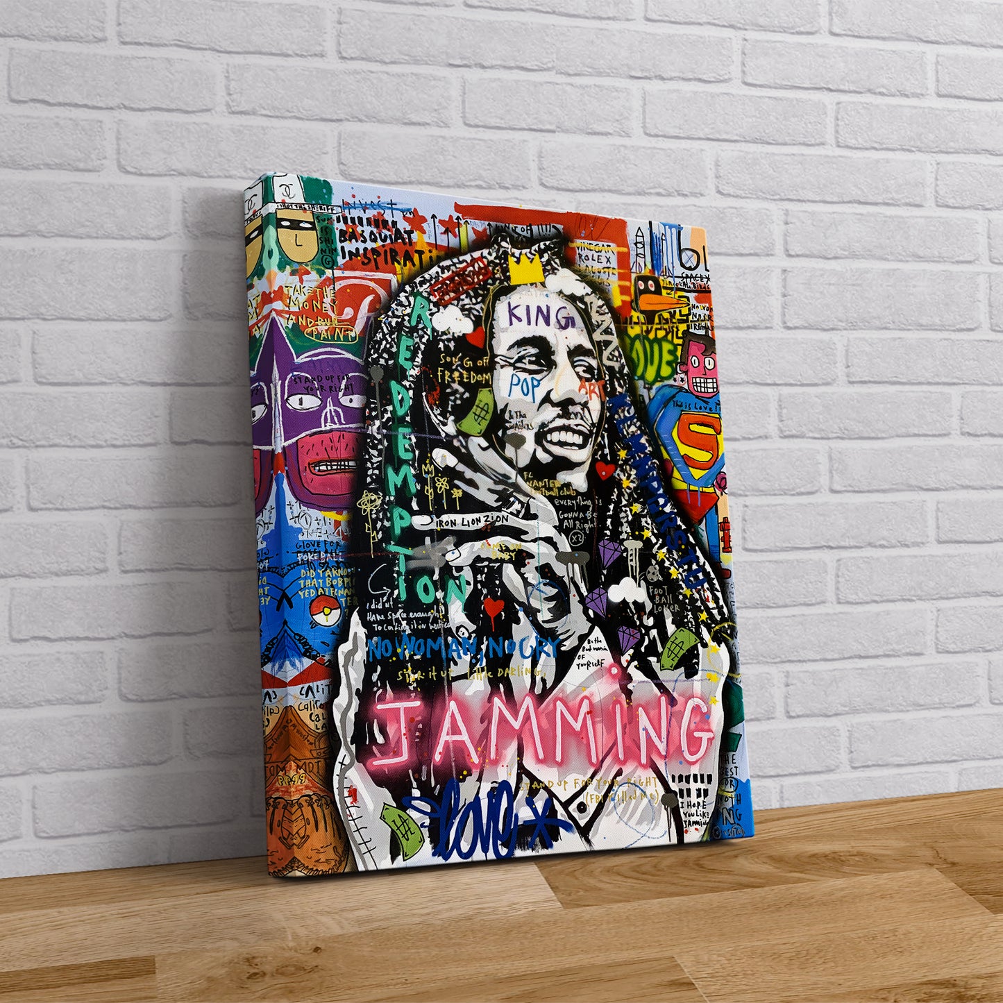 Banksy Bob Marley Jamming Pop Art Canvas Wall Art, Bob Marley Framed Print - 79