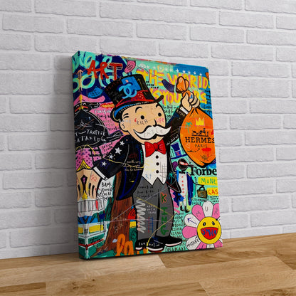 Monopoly Man The World is Your Fashion Unique Modern Painting Abstract Framed Canvas Wall Art - 83