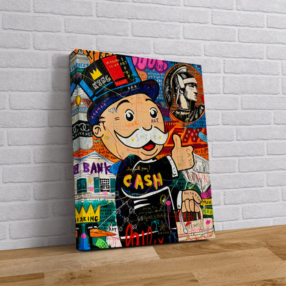 Monopoly Street Graffiti Pop Art Canvas Wall Art, Monopoly Man CASH Popart Framed Print - 73