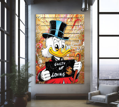 Guilty of Loving Mcduck Canvas Wall Art, Banksy Style Pop Art - 176