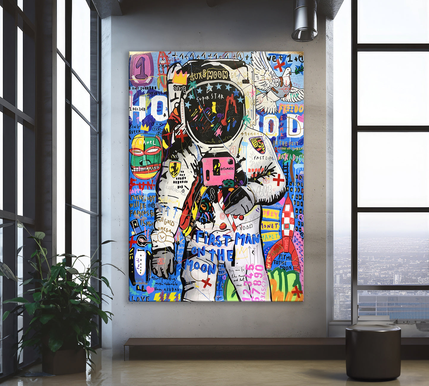 Banksy Astronaut Pop Art Oil Painting, Graffiti Wall Art, Astronaut Pop Art, Home Decor - Pop 007