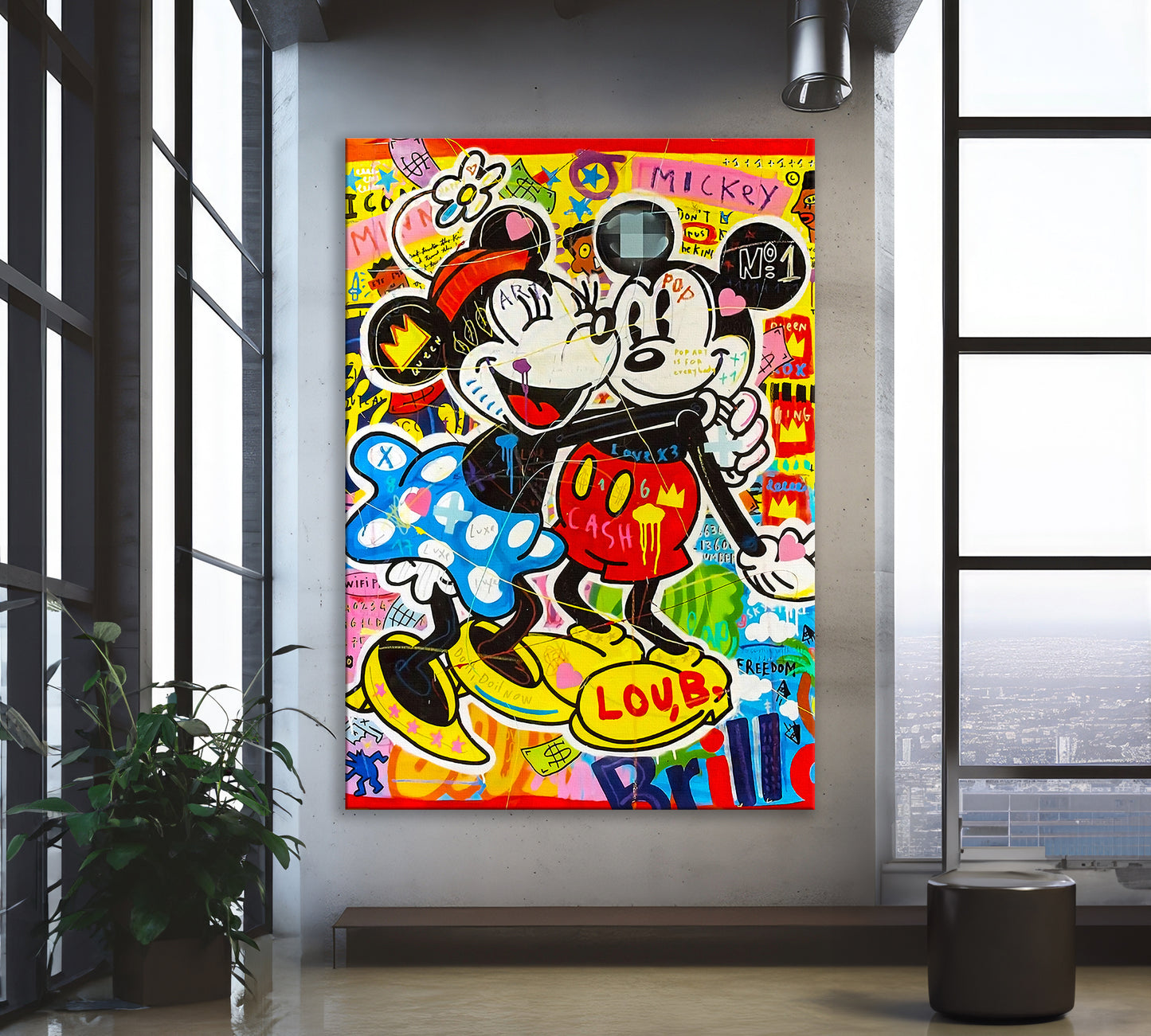 Mickey and Minnie Mouse Lovers Pop Art Oil Painting, Couple Wall Art Painting Gift - Pop 025