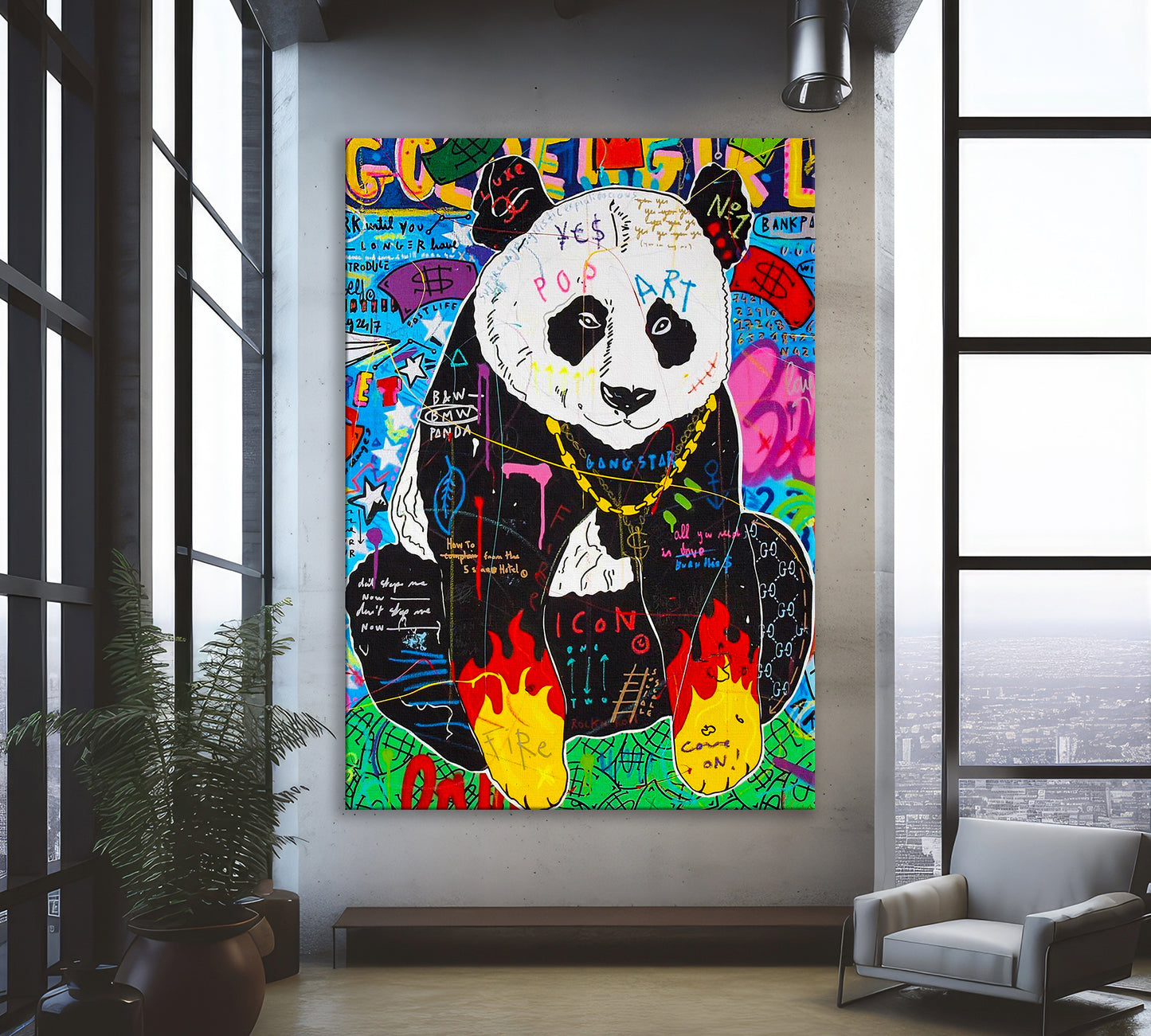 Panda Banksy Pop Art Oil Painting - Burning Hands Pop Style Graffiti Wall Art Pop 019