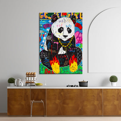 Panda Banksy Pop Art Oil Painting - Burning Hands Pop Style Graffiti Wall Art Pop 019