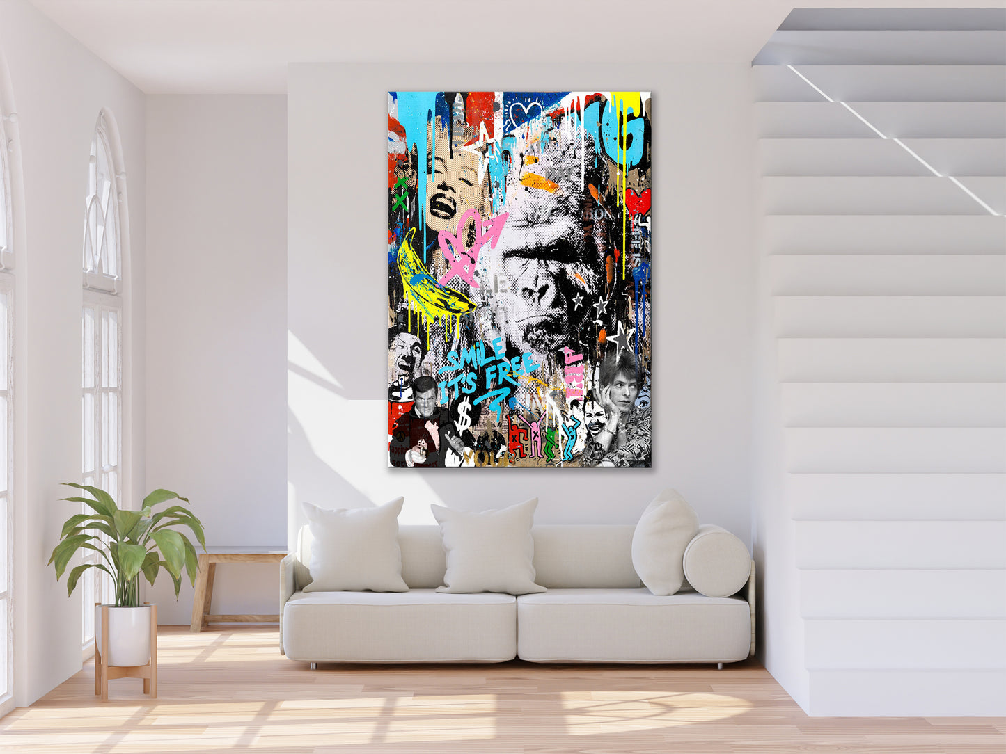 Harambe - Smile, Its Free Pop Art Print Brainwash Canvas Print Modern Wall Art Urban Graffiti - 276