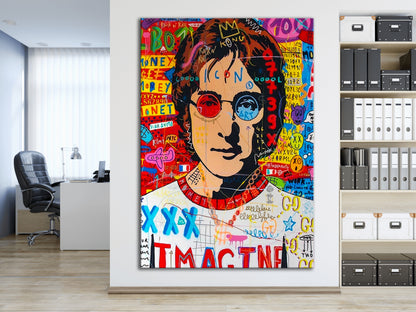 John Lennon Pop Art Oil Painting, Banksy Style  Street Graffiti Wall Art Pop 015