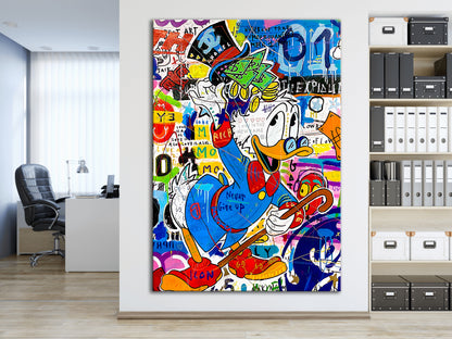 Scrooge McDuck Never Give Up Rich Pop Art Oil Painting, Graffiti Luxe Wall Art - Pop 024