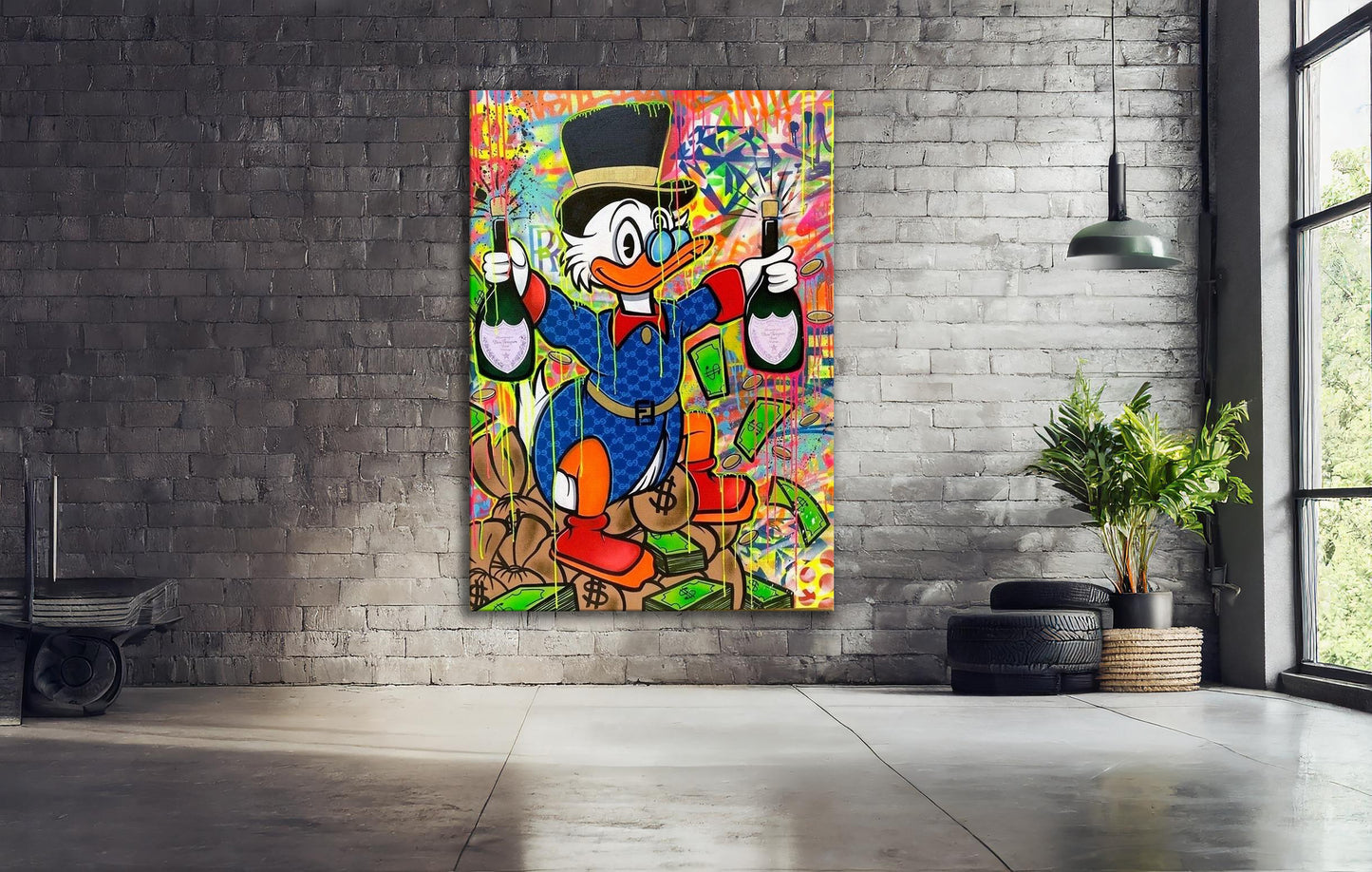 Scrooge McDuck Party Fun Pop Art Oil Painting, McDuck Street Graffiti Pop Art Paint, Banksy Style McDuck Oil paint - Artsber 1