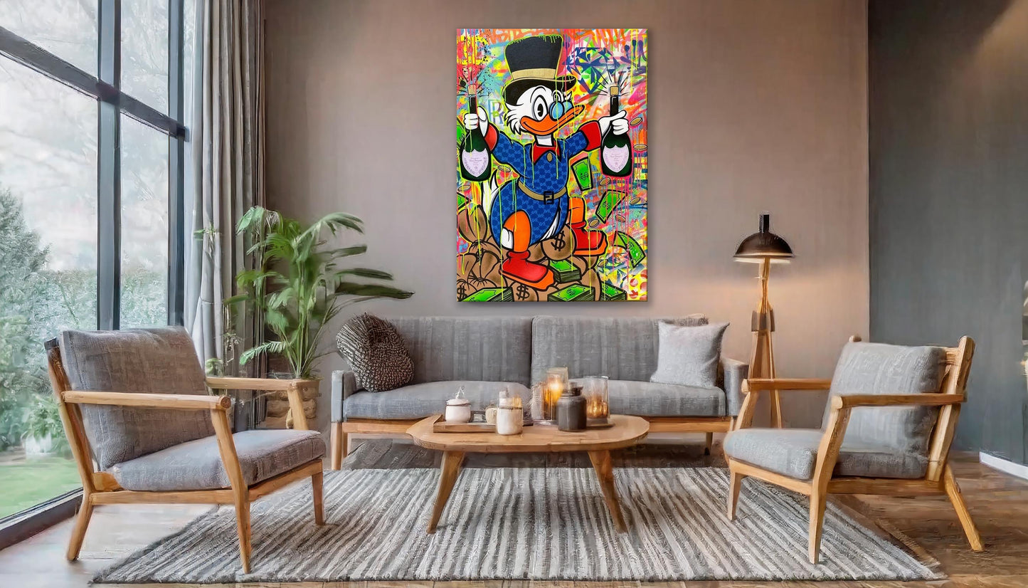 Scrooge McDuck Party Fun Pop Art Oil Painting, McDuck Street Graffiti Pop Art Paint, Banksy Style McDuck Oil paint - Artsber 1