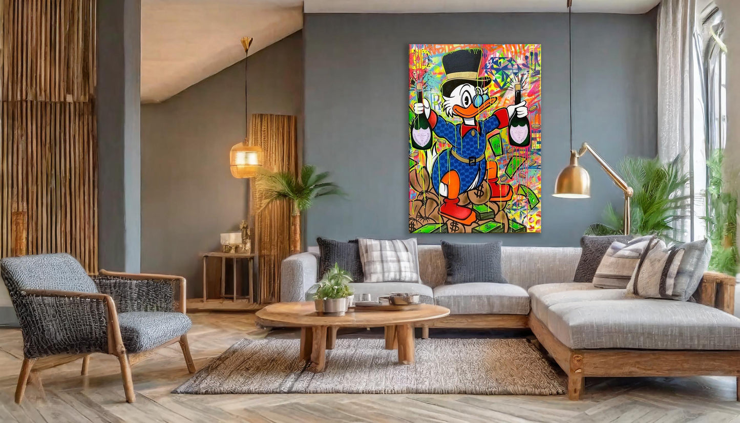 Scrooge McDuck Party Fun Pop Art Oil Painting, McDuck Street Graffiti Pop Art Paint, Banksy Style McDuck Oil paint - Artsber 1
