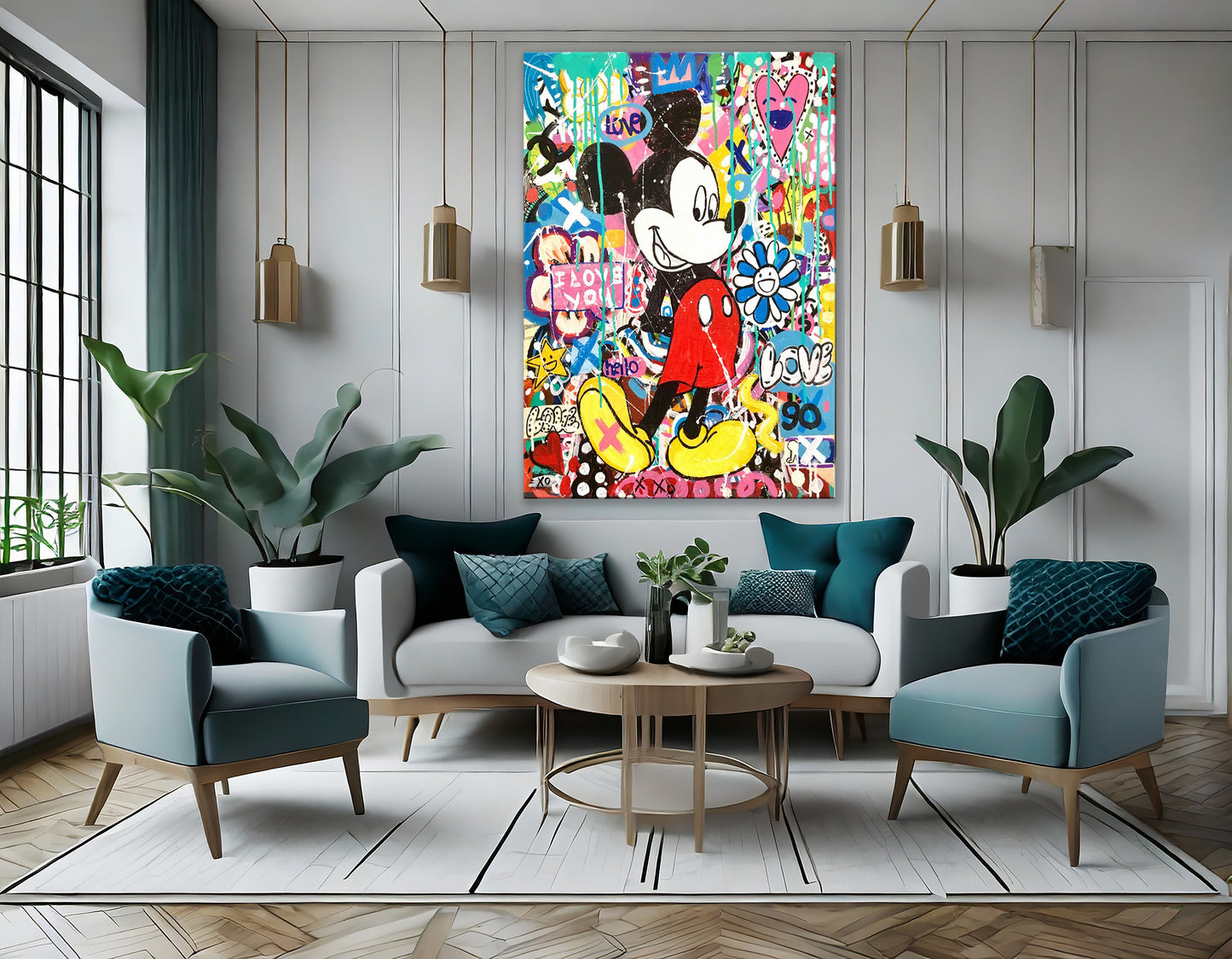 Mickey Mouse Pop Art - I Love You, Banksy Canvas Print, Modern Wall Art Urban Graffiti - 279