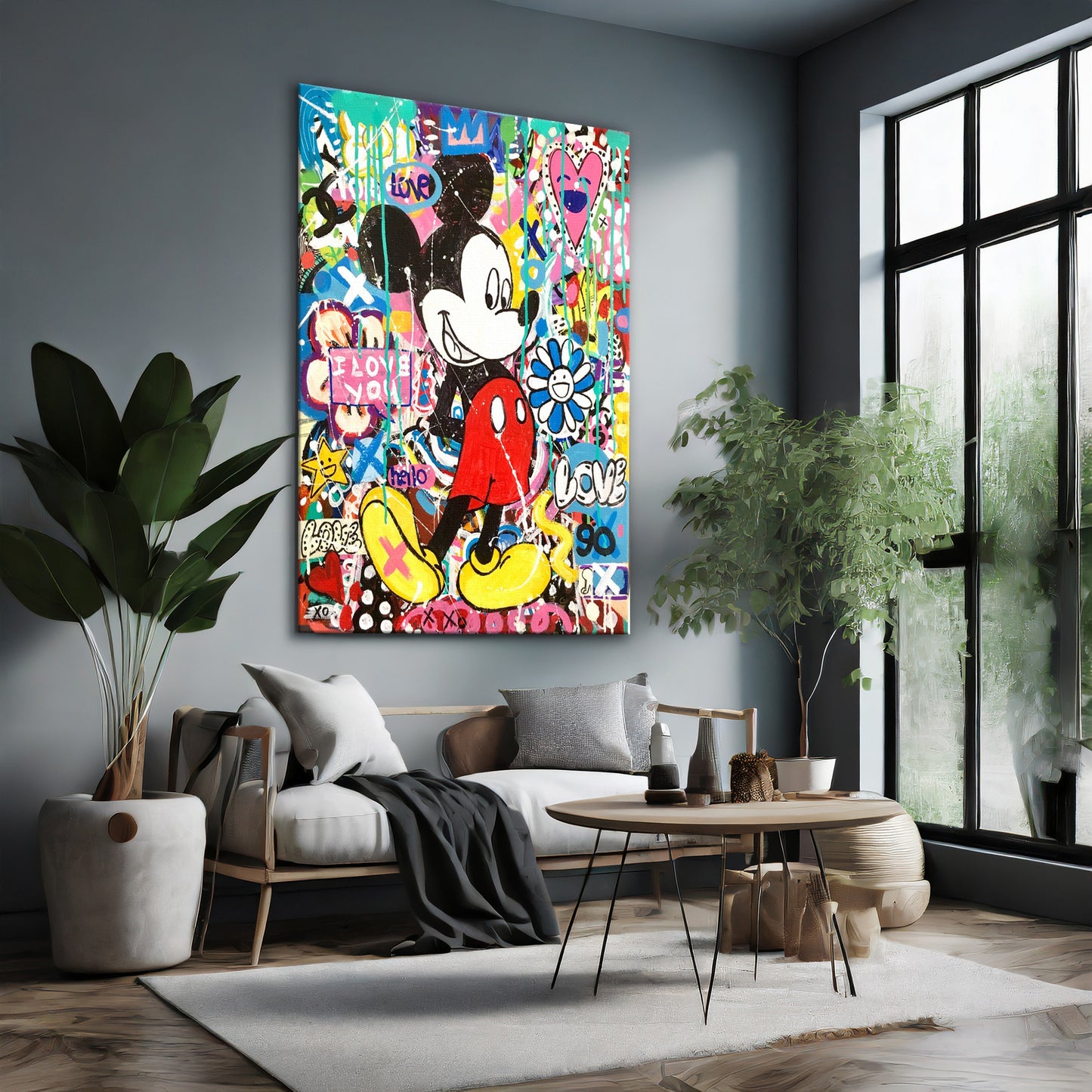 Mickey Mouse Pop Art - I Love You, Banksy Canvas Print, Modern Wall Art Urban Graffiti - 279