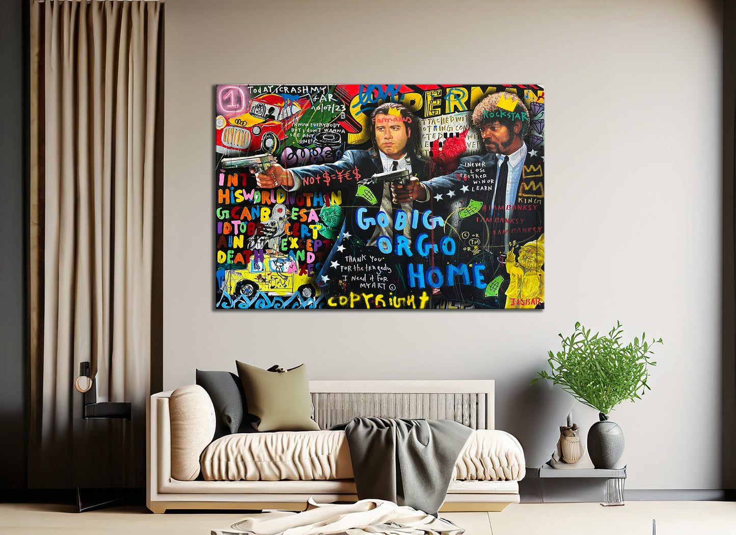 Banksy Style Pulp Fiction Graffiti Pop Art Canvas, Say What Again, Vincent Vega - 406