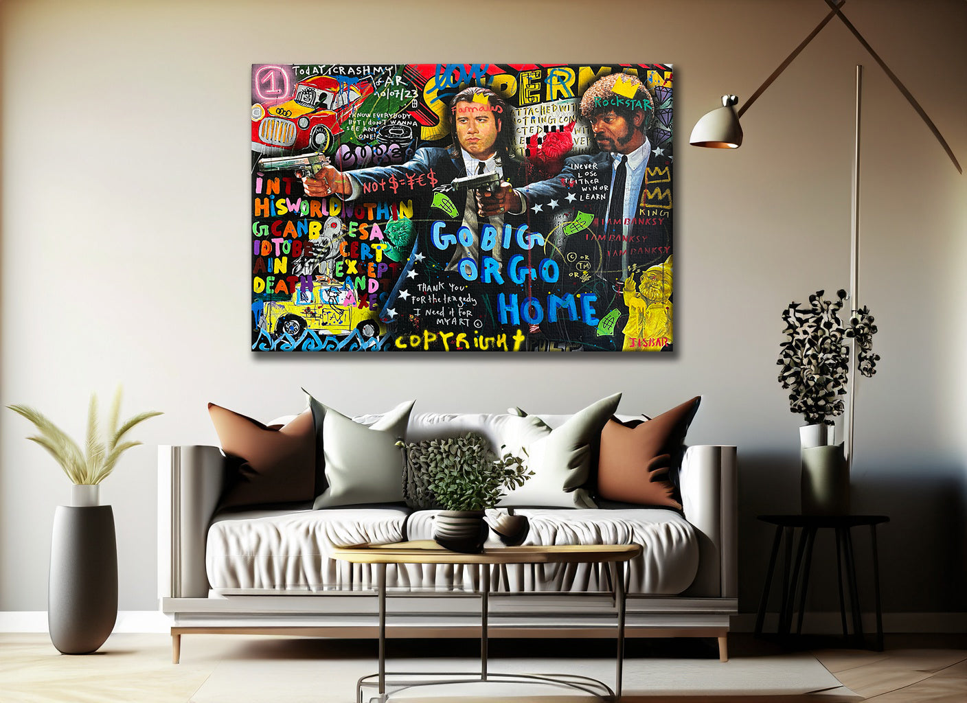 Banksy Style Pulp Fiction Graffiti Pop Art Canvas, Say What Again, Vincent Vega - 406