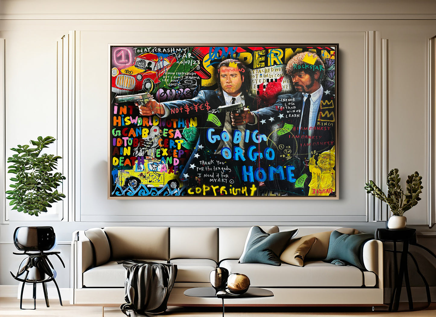 Banksy Style Pulp Fiction Graffiti Pop Art Canvas, Say What Again, Vincent Vega - 406