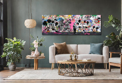 Banksy  Panoramic Multi Mickey Mouse Pop Art Graffiti Canvas - 237