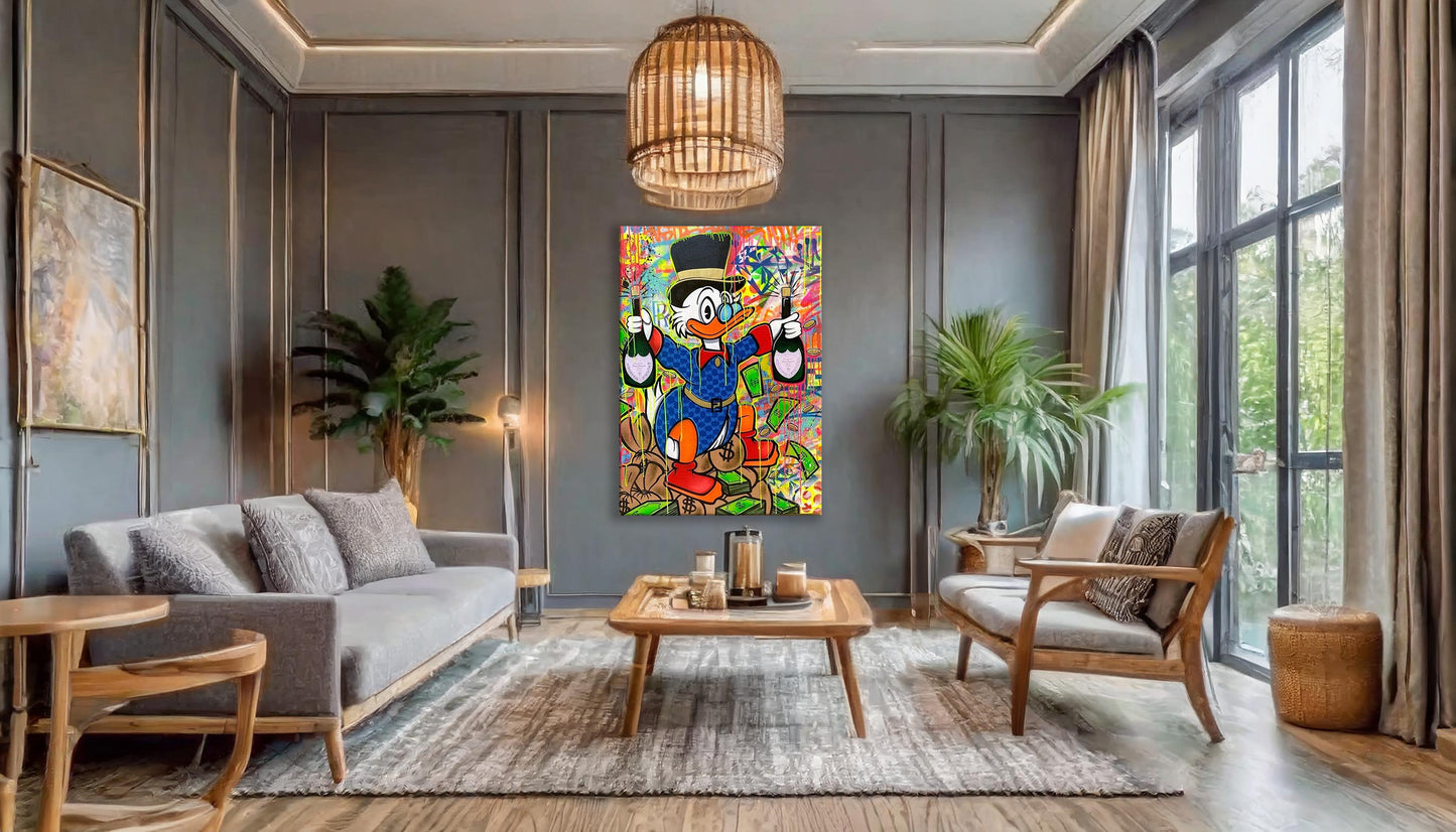 Scrooge McDuck Party Fun Pop Art Oil Painting, McDuck Street Graffiti Pop Art Paint, Banksy Style McDuck Oil paint - Artsber 1
