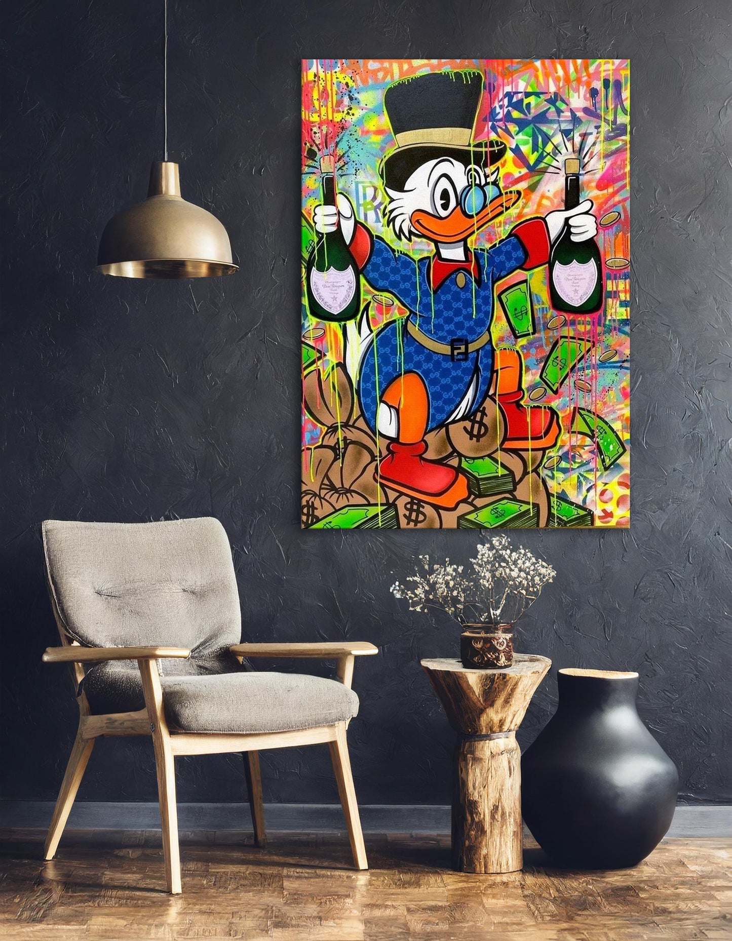 Scrooge McDuck Party Fun Pop Art Oil Painting, McDuck Street Graffiti Pop Art Paint, Banksy Style McDuck Oil paint - Artsber 1