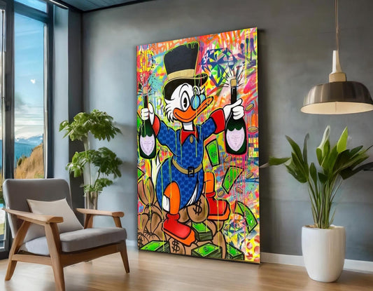 Scrooge McDuck Party Fun Pop Art Oil Painting, McDuck Street Graffiti Pop Art Paint, Banksy Style McDuck Oil paint - Artsber 1