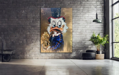 Scrooge McDuck Holding Dollar and Smoking Cigar Pop Art Oil Painting, McDuck Street Graffiti Pop Art Paint, Banksy Style McDuck Oil Paint - Artsber 2