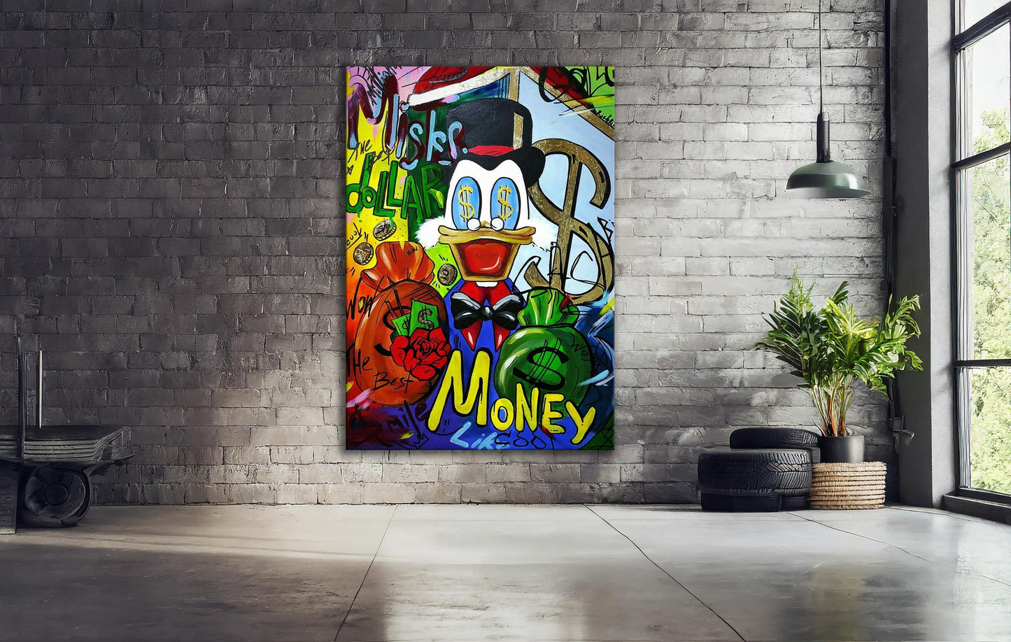 Scrooge McDuck with Dollar Symbol Pop Art Oil Painting, Rich McDuck Street Graffiti Pop Art Paint, Banksy Style McDuck Oil Paint - Artsber 7