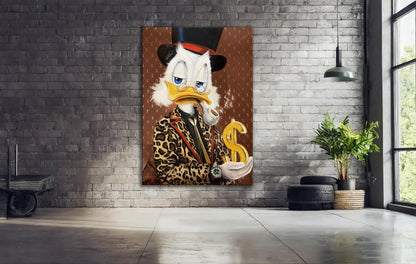 Scrooge McDuck Holding Dollar and Smoking Pipe Pop Art Oil Painting, Rich McDuck Street Graffiti Pop Art Paint, Banksy Style McDuck Oil Paint - Artsber 3