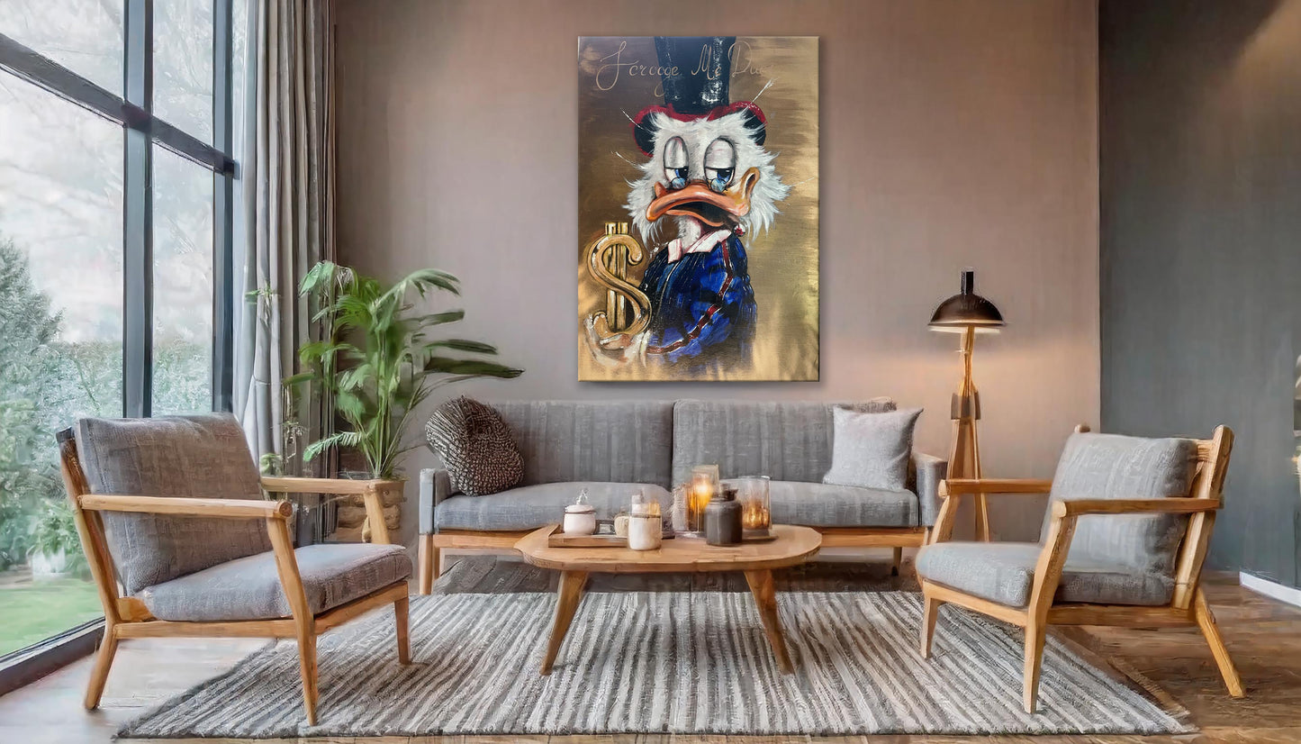 Scrooge McDuck Holding Dollar and Smoking Cigar Pop Art Oil Painting, McDuck Street Graffiti Pop Art Paint, Banksy Style McDuck Oil Paint - Artsber 2