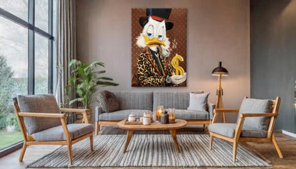Scrooge McDuck Holding Dollar and Smoking Pipe Pop Art Oil Painting, Rich McDuck Street Graffiti Pop Art Paint, Banksy Style McDuck Oil Paint - Artsber 3