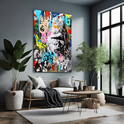 Harambe - Smile, Its Free Pop Art Print Brainwash Canvas Print Modern Wall Art Urban Graffiti - 276