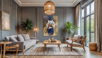 Scrooge McDuck Holding Dollar and Smoking Cigar Pop Art Oil Painting, McDuck Street Graffiti Pop Art Paint, Banksy Style McDuck Oil Paint - Artsber 2