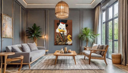Scrooge McDuck Holding Dollar and Smoking Pipe Pop Art Oil Painting, Rich McDuck Street Graffiti Pop Art Paint, Banksy Style McDuck Oil Paint - Artsber 3