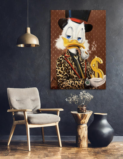 Scrooge McDuck Holding Dollar and Smoking Pipe Pop Art Oil Painting, Rich McDuck Street Graffiti Pop Art Paint, Banksy Style McDuck Oil Paint - Artsber 3