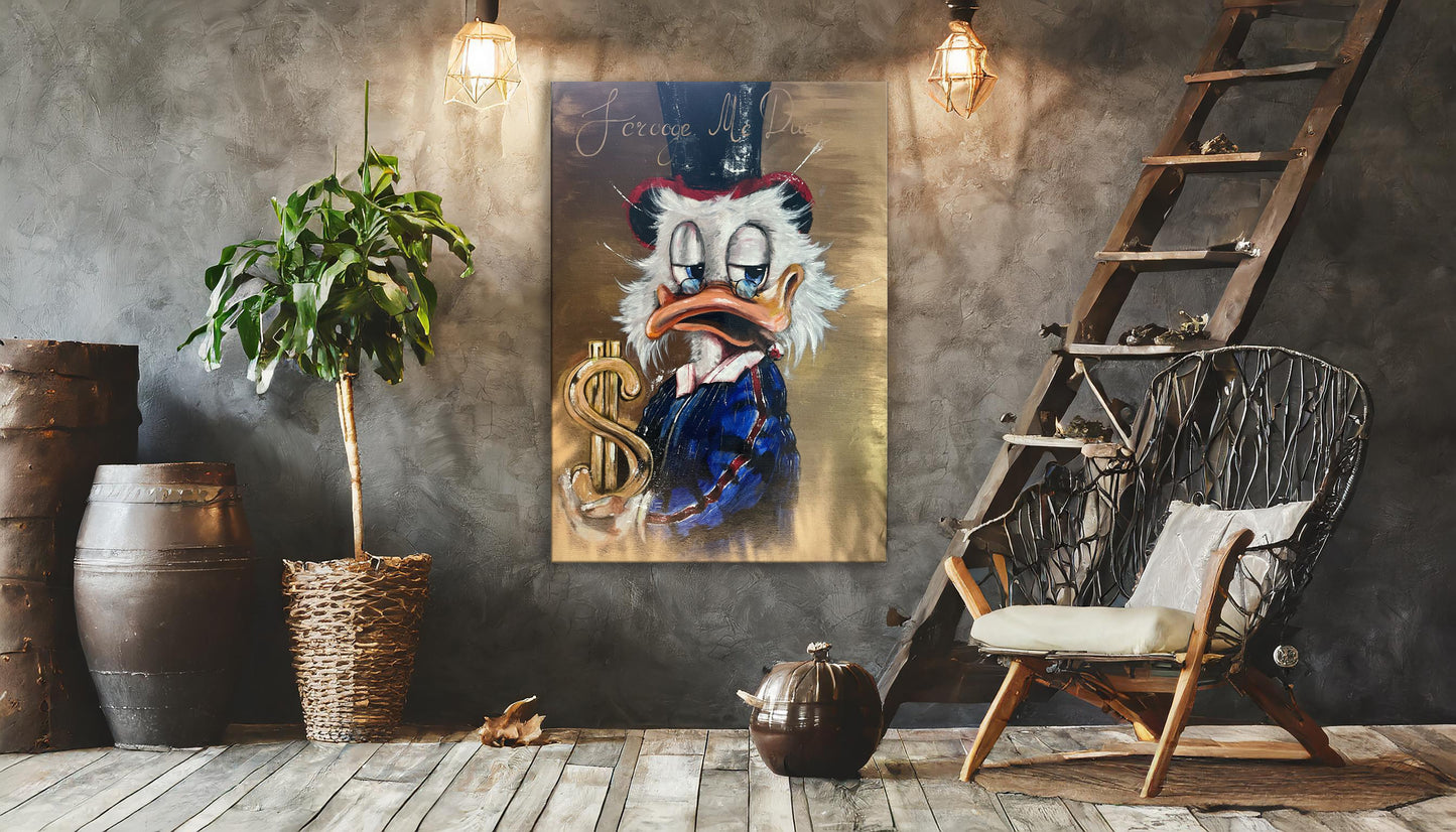 Scrooge McDuck Holding Dollar and Smoking Cigar Pop Art Oil Painting, McDuck Street Graffiti Pop Art Paint, Banksy Style McDuck Oil Paint - Artsber 2