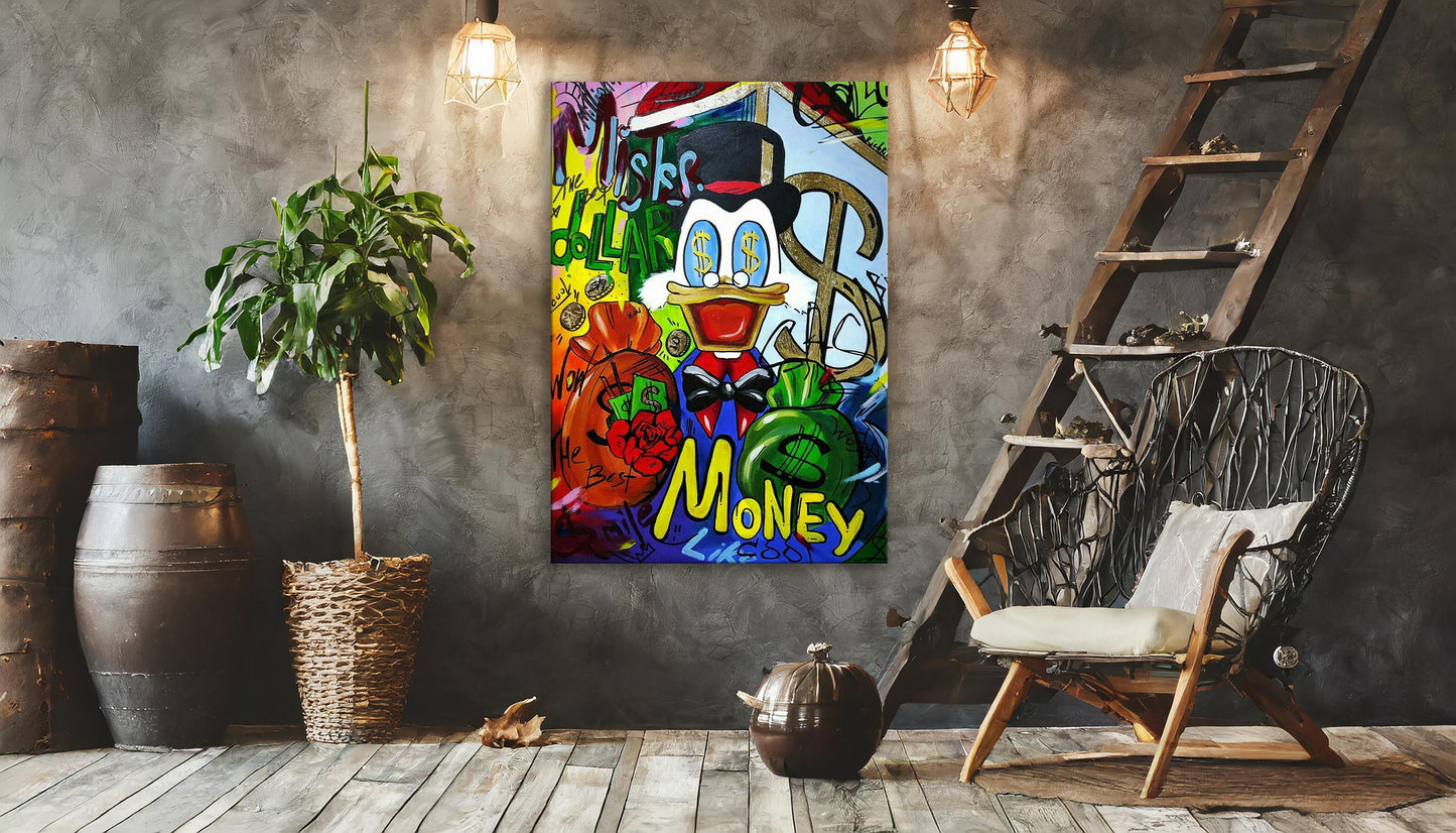 Scrooge McDuck with Dollar Symbol Pop Art Oil Painting, Rich McDuck Street Graffiti Pop Art Paint, Banksy Style McDuck Oil Paint - Artsber 7