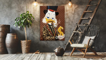 Scrooge McDuck Holding Dollar and Smoking Pipe Pop Art Oil Painting, Rich McDuck Street Graffiti Pop Art Paint, Banksy Style McDuck Oil Paint - Artsber 3