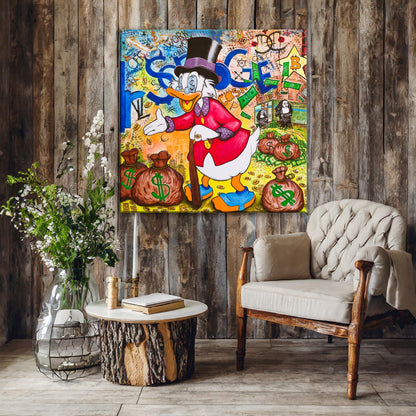 Scrooge McDuck in Dollars Rich Pop Art Canvas Wall Art - ARTSBER-5