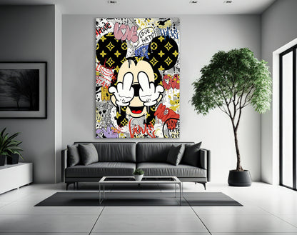 Banksy Graffiti Funny Mickey Mouse Canvas Art Print, Luxury Painting Fashion Prints Cartoon Birthday Christmas Gift Pictures Home Decor