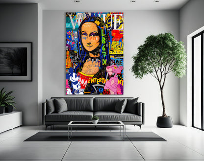 Mona Lisa pink panther Pop Art Canvas, Banksy  Style Pop Art, Mona Lisa, Street Graffiti Wall Art,Mona Lisa Poster - 13