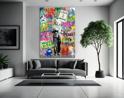 Albert Einstein Love is the Answer Pop Art Canvas Wall Art, Banksy Einstein Art, Street Graffiti Wall Art, Einstein, Einstein Pop Art Canvas - 33