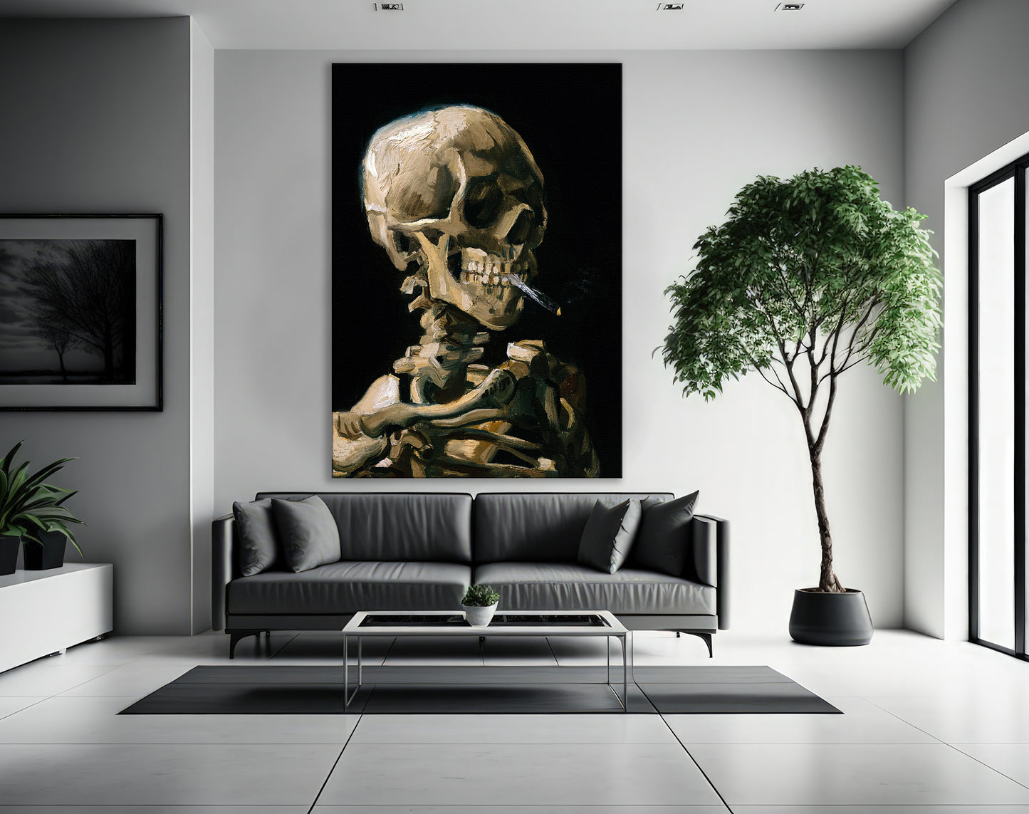 Van Gogh Skull of a Skeleton with Burning Cigarette  Canvas Art Print - PPL53