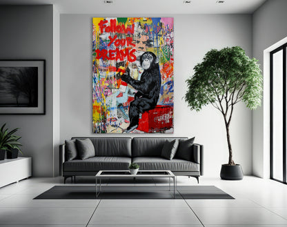 Follow Your Dreams Pop Art Canvas Print, Banksy Art, Monkey Graffiti Canvas