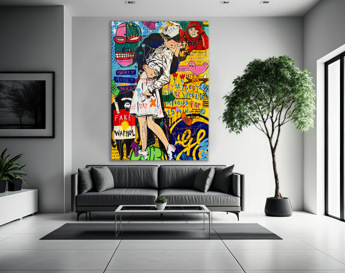 Lovers Couple Banksy Pop Art Canvas Wall Art, Banksy Lovers Couple, Street Graffiti Wall Art, Lovers Couple Pop Art Canvas - 30