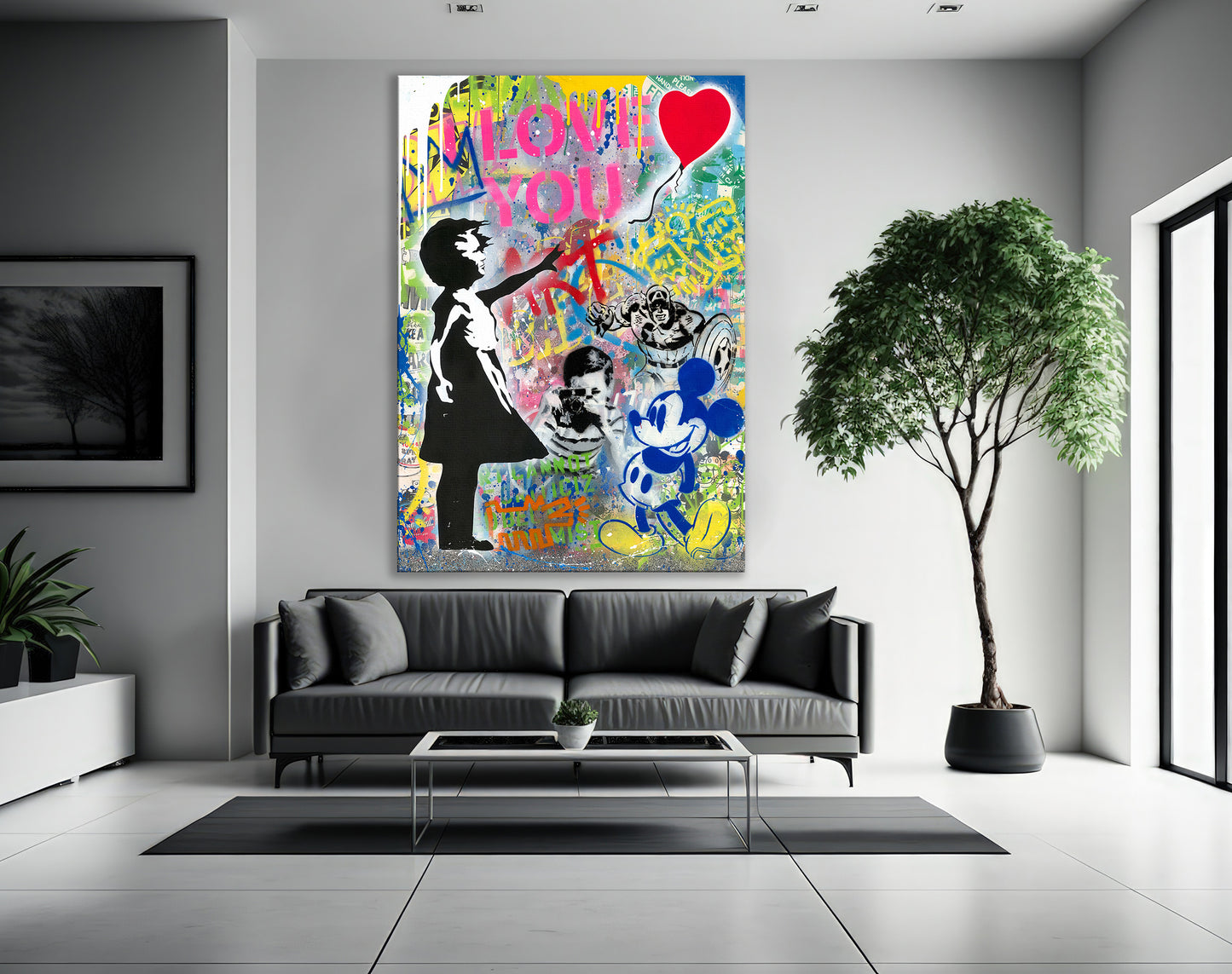 Banksy Balloon Girl Pop Art Canvas Wall Art, Banksy Art,  Balloon Girl Graffiti, Street Graffiti Wall Art, Banksy  I LOVE UOU