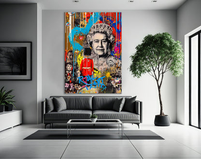 Queen Elizabeth II Graffiti Pop Art Canvas, Banksy Style Pop Art - 169