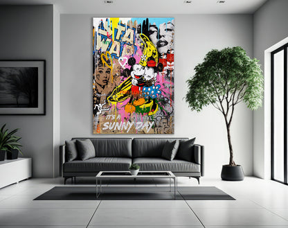 Mickey Mouse - Minnie Mouse - Banana Pop Art Canvas Wall Art 247